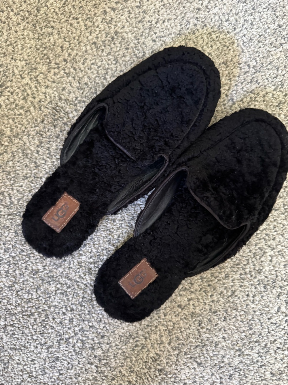 UGG Black Plush Shearling Slip-On Mules